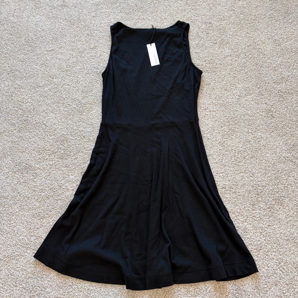 Michael Stars Andy Mini Skater Dress Womens L Black Ribbed Casual Boatneck